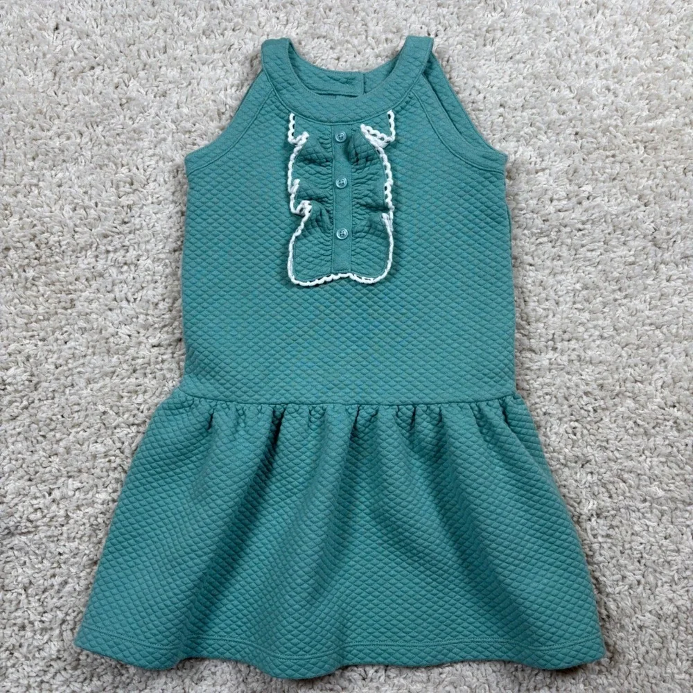 Janie and Jack Girls Teal Green Quilted Ruffle‎ Bib Sleeveless Dress Size 3